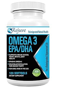 Top Rated Rejuve Omega 3 EPA and DHA Fish Oil Dietary Supplement - 100% Natural, Pure Formula - Supports Cardiovascular, Brain, Joint & Immune System Health - 120 Soft Gels
