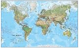 Large World Wall Map, Physical, 33 X 54-Inch Print on Paper (Non-Laminated)