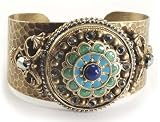 Ollipop Retro Gold Plated Blue Green Rosette Cuff Bracelet