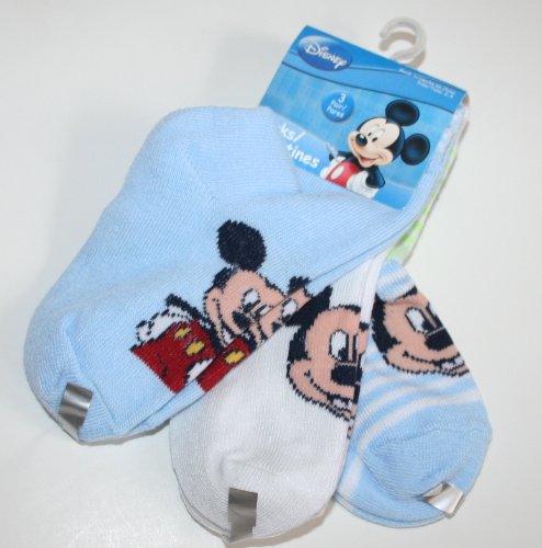 Disney Mickey Mouse Boy/Girl Quarter Crew Socks 3 pair - Size: 2-4 Blue/Multi