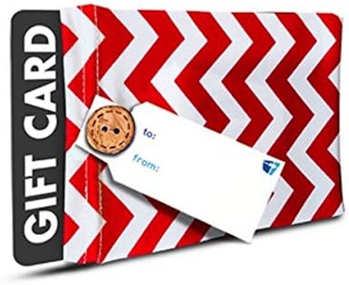 WRAPEEZ GIFT CARD HOLDER - STRETCHABLE FABRIC, REUSABLE AND ECO FRIENDLY - RED AND WHITE CHEVRON (1 Gift Card Holder &amp; 1 Gift Tag) ...