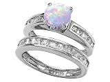 2.85 cttw 925 Sterling Silver lab created round opal wedding set