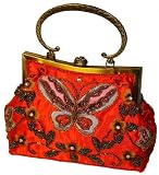 A Formal Vintage Style, Beaded Evening Purse, Special Butterfly Pattern and Flower, Clasp Purse W/shoulder Chain and Lovely Color(s)
