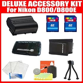 Essential Accessory Kit For Nikon 1 V1, D800, D800E, D7000 Digital SLR Camera Includes Original Nikon EN-EL15 Lithium-Ion Battery + 16GB High Speed Memory (2Pcs) + Reader + Wallet + Cleaning Kit