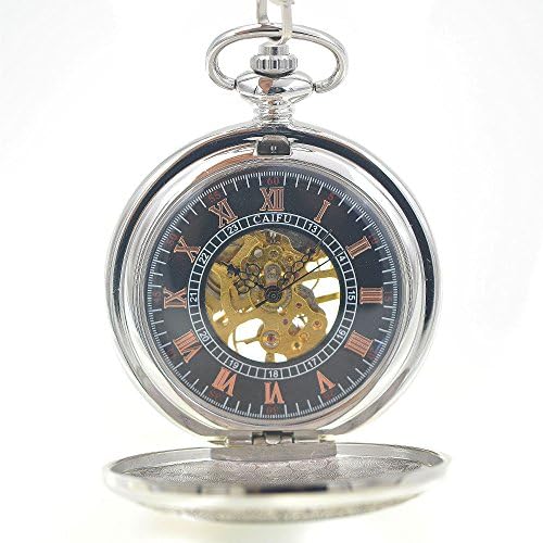 timeconcept Mechanical Mens Pocket Watch Hollow Skeleton Design Dragon Pattern Free Black Leather Belt Pouch Bag