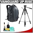Vanguard Up-Rise 46 Digital SLR Camera Backpack Case (Black) with Deluxe Photo/Video Tripod + Accessory Kit for Canon Rebel XSi, XS, T1i, T2i, EOS 50D, 5D, 7D, Nikon D3000, D5000, D40, D60, D90, D300, D300s, Olympus Evolt E-30, E-460, E-520, E-620, and Sony Alpha A230, A330, A380, A460, A500, A550, A850