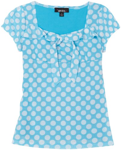 Amy Byer Girl's 7-16 Print Mesh Cap Sleeve Emma Top With Tie, Blue, Medium Amy Byer Girl's 7-16 Print Mesh Cap Sleeve Emma Top With Tie, Blue, Medium
