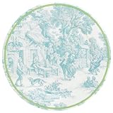 Caspari Festive Toile Set of 8 Paper Dinner Plates, Turquoise