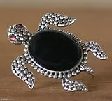 Onyx and garnet brooch, 'Black Sea Turtle' 1.8 W 2.2 L