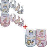 3 Matching Sets, 6-Pack Safari Baby Bib & Burp Cloths, Pink