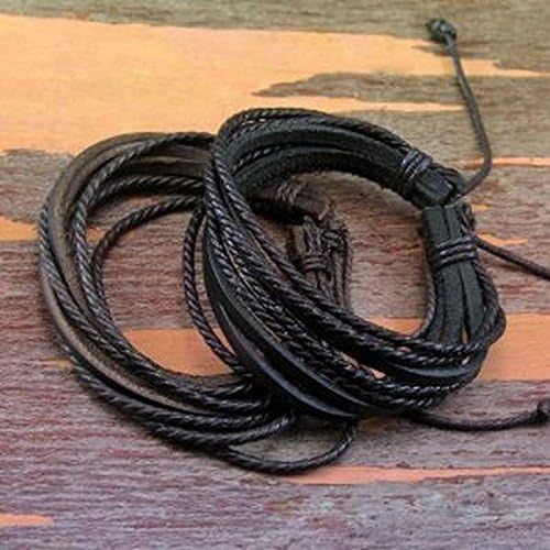 Original Tribe 2-pack Leather Black & Brown Bracelets - Fashion Adjustable Leather Wristband and Rope Cuff Bracelet - Great for Men, Women, Teens, Boys, Girls
