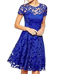 Sexy Polyester/Spandex Cocktail Floral Print Cap Sleeves Lace Sheer Bandage Dress/Skater Dress/Club Dress/Evening Dress 