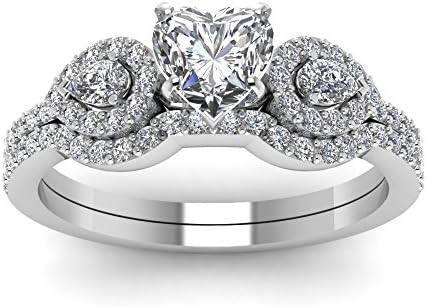 1 Ct Heart Shaped Very Good Cut Diamond Wedding Ring Sets For Women 14K Gold GIA (G Color, VS2 Clarity)