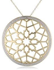 18k Yellow Gold Plated Sterling Silver Two-Tone Flower Filigree Round Pendant Necklace, 18"