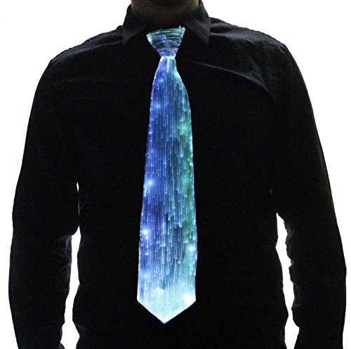 HolyThreads! Fiber Optic Tie (White Tie, 7 Colors) - Light Up Tie - Glow Tie