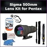 Sigma Telephoto 500mm f/4.5 EX DG APO Autofocus Lens for Pentax K-x, K-r Digital SLR Cameras. Package Includes: Sigma 500mm Lens, Lens Cap Keeper, Lens Cleaning Pen, Monopod, LCD Screen Protectors, and Cleaning Kit with SSE Microfiber Cleaning Cloth