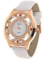 Womens Quartz Wrist Watch with PU Leather Band & Rhinestone Ornament - White SWWM2-181699