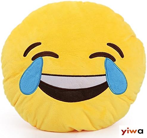 12.8"car Home Office Accessory Emoji Smiley Emoticon Round Cushion Pillow Stuffed Plush Soft Toy Yellow (Happy Tears)