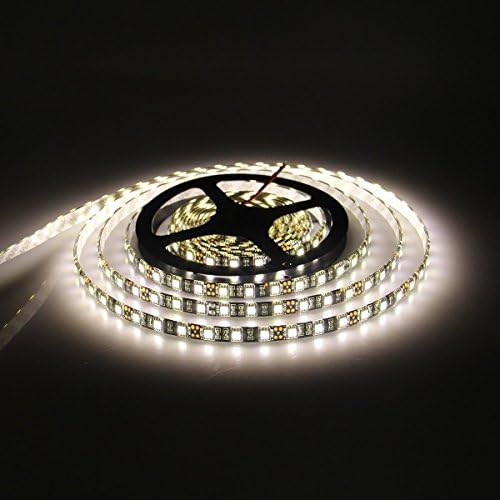 iShining 5050 SMD 16.4Ft/5M Flexible Strip Lighting 300 LED Warm White water-resistant Led Strip Light Lamp Kit Black PCB Board with DC Plug &amp;12V 5A Power Adapter