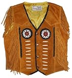 Western-Lederweste Indianer Tracht Weste Reiter Jacke Karneval ocker, Hosengr��e:58
