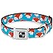 Buckle Down Fox Face Scattered Sky Blue Dog Collar Bone, Wide Large/18-32