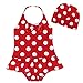 iiniim Kids Girls Swimwear 1pc Polka Dots Swimsuit with Hat Set Beachwear