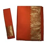 Produkt-Bild: Brokat Sari orange traditionelles Wickelkleid aus Indien mit Blusenstoff und Wickelanleitung
