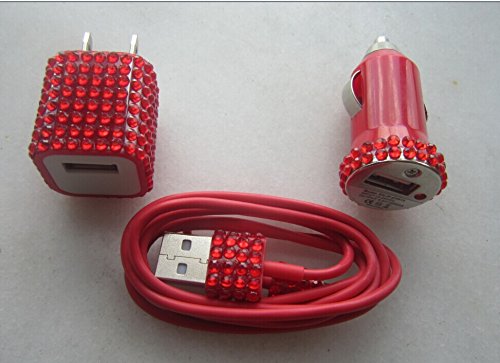 bling and shining 3 in 1 8pin/Travel/Car Charger Kit (colorful) for iphone5/5S/5C(Red)