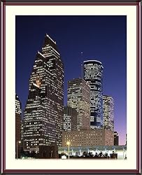 City of Houston by Night Photograph - Beautiful approx. 24x28-inch Framed & Matted Photographic Print by Carol M. Highsmith