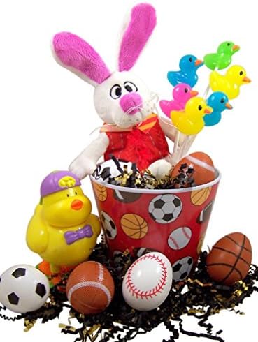 Peter Rabbit Easter Basket with Chick Candy Dispenser and Sports Themed Eggs