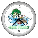 Silver Wall Clock of Comedic Gone Fishin' (Gone Fishing)