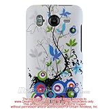 White with Blue & Green Spring Flowers Rubberized Snap on Hard Skin Shell Protector Cover Case for HTC Inspire 4G Android Phone (AT&T)