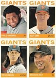 2013 San Francisco Giants Topps Heritage Baseball Complete Mint 19 Basic Card Team Set; It Was Never Issued in Factory Form. Cards Included Are #99 Tim Lincecum, #26 Angel Pagan, #37 Brandon Crawford, #64 Brian Wilson, #82 Pablo Sandoval, #87 Bruce Bochy, World Series Highlights Cards Including Game #4 (Romo / Buster Posey), #253 Sergio Romo, #350 Matt Cain, #390 Brandon Belt, #404 Barry Zito, #423 Tops in Nl (Matt Cain / Buster Posey and 2013 Rookie Stars Card #47 Francisco Peguero and Jean Machi.
