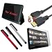 Black Leather Case + Clear Screen Guard + Black/sliver/red S