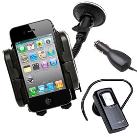 In Car holder Windscreen Suction Mount, In Car Charger and Bluetooth Headset for Apple iPhone 4 / iPhone 4S