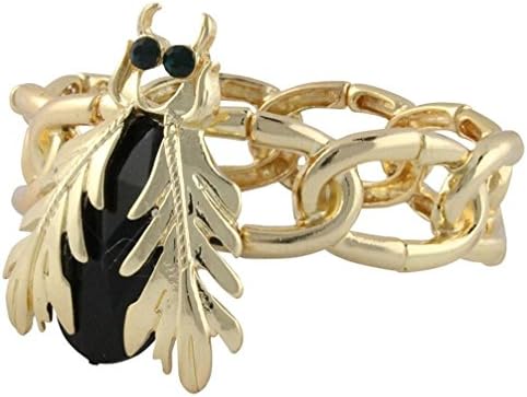 Ponce Black Crystal Scarab Golden Link Cuff Bracelet