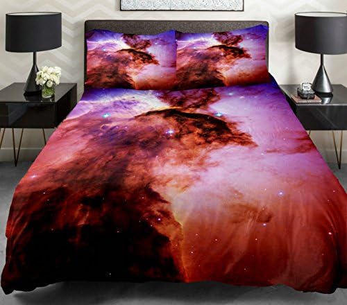 Anlye Boys Bedding Set 2 Sides Printing Brown Quilt Duvet Cover Blue Star Flat Sheet with 2 Matching Galaxy Pillow Covers King