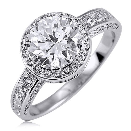 Sterling Silver Ring 925 Round Cubic Zirconia CZ Wedding Engagement Ring - For Valentines Day Gift