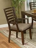 Set of 2 Dining Arm Chairs with Taupe Upholstered Seat in Dark Wood Finish