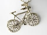 Vintage Inspire Gold Tone Cycle Bicycle Bike Crystal Rhinestone Pendant Necklace