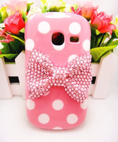 White Pink Cute 3D Bling Red Pink Bow Dot Pattern Case Cover For Samsung Galaxy Discover S730G S730M S740 R740C /Cricket, Centura S738C /Straight Talk /Net10 (Pink Bow)