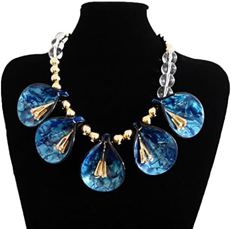 Kai White Orchid's Fashion Necklace Shell Design Bib Statement Choker (Blue Shell)