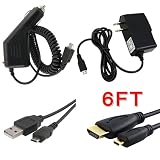High Speed HDMI Cable with Ethernet Cable + Rapid Car DC Vehicle Charger (Micro USB) + Travel Home Wall Charger + USD Data / Sync & Charging Cable for HTC EVO 4G