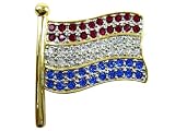 Waving Multi Color Jewel American Flag Pin - American Flag Multi Color CZ Diamond Lapel Pin