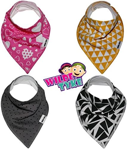 Baby Bandana Drool Bibs by Wilde Tyke, Unisex 4-Pack Absorbent Organic Cotton, Cute Baby Gift for Boys &amp; Girls