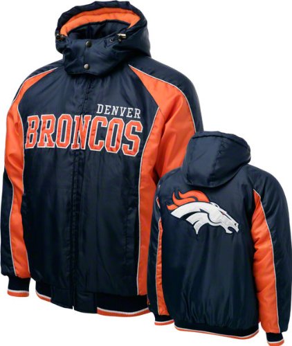NFL Men's Denver Broncos Heavy Polyfill Oxford Jacket With Artic Lining (Blue, Large)