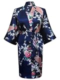 Kimono Robe - Peacock & Blossom (Short, Navy)