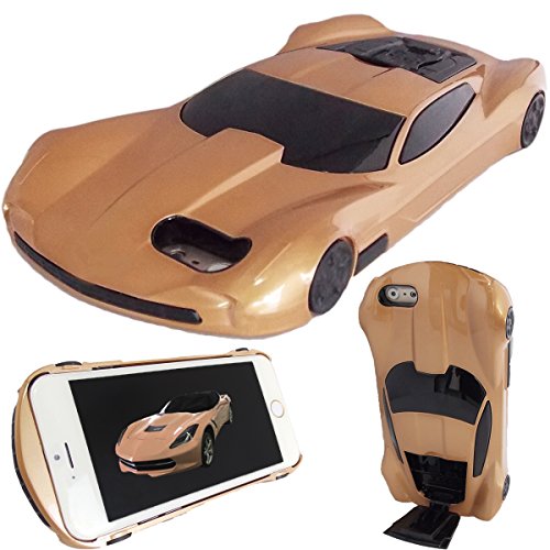 WwwSuppliers New 3D AMERICAN MUSCLE Edition Luxury Race Sports Automobile Car Case for Apple iPhone 6 6S Kick-Stand Hard Protective Cover + Screen Protector (Champagne / Bronze)