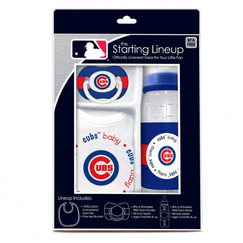 Sports MLB Baby Feeding Starting Lineup 3-Piece Gift Set BPA Free (Chicago Cubs)