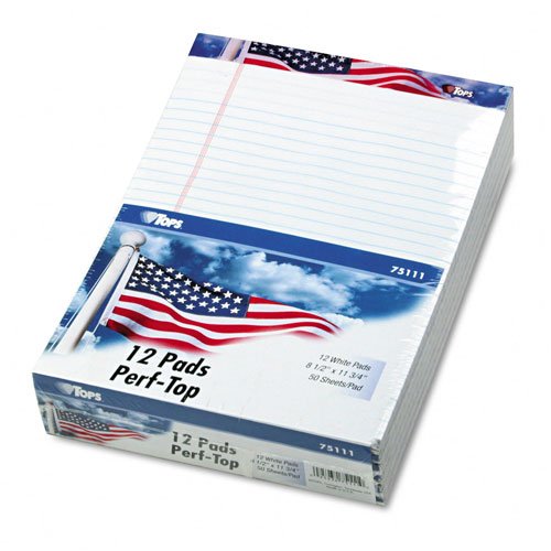 TOPS : American Pride Writing Pad, Jr. Legal Rule, 8-1/2 x 11-3/4, White, 50-Sheet, Dz -:- Sold as 2 Packs of - 12 - / - Total of 24 Each